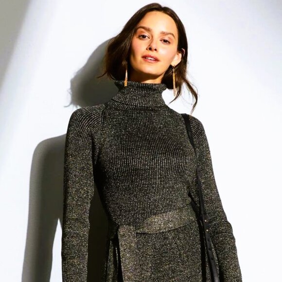 Alex Marie Nicole | Tie Front Sweater Dress Black/Gold | Size Large Women's - Picture 13 of 16